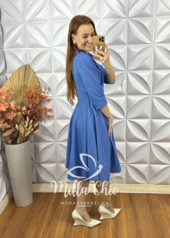 Vestido Regina Em Tweed - Azul - Milla Chic