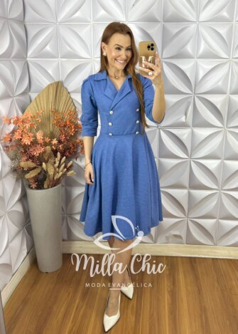 Vestido Regina Em Tweed - Azul - Milla Chic