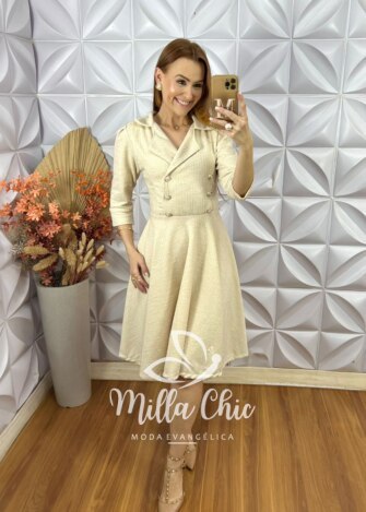 Vestido Regina Em Tweed - OffWhite - Milla Chic