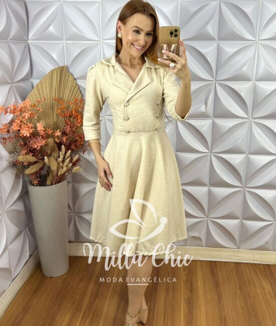 Vestido Regina Em Tweed - OffWhite - Milla Chic