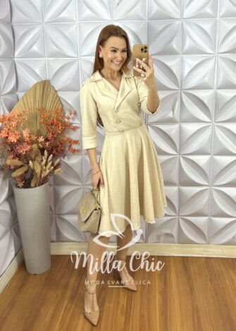 Vestido Regina Em Tweed - OffWhite - Milla Chic