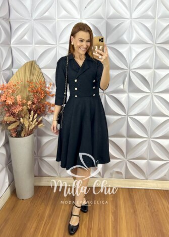 Vestido Regina Em Tweed - Preto - Milla Chic
