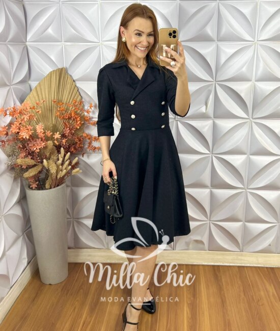 Vestido Regina Em Tweed - Preto - Milla Chic