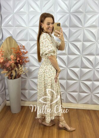 Vestido Salete Em Viscolinho - Creme - Milla Chic