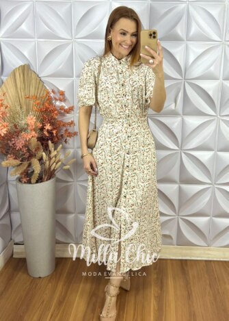 Vestido Salete Em Viscolinho - Creme - Milla Chic