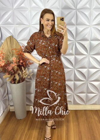 Vestido Salete Em Viscolinho - Marrom Escuro - Milla Chic