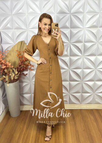 Vestido Selma Em Alfaiataria Marrant - Caramelo - Milla Chic
