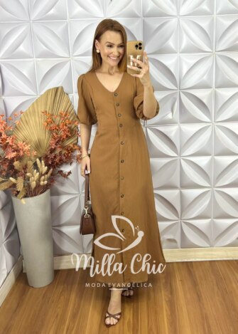 Vestido Selma Em Alfaiataria Marrant - Caramelo - Milla Chic