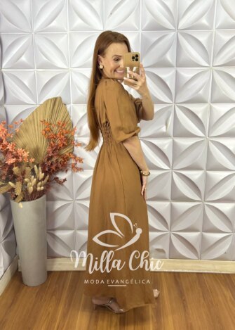 Vestido Selma Em Alfaiataria Marrant - Caramelo - Milla Chic