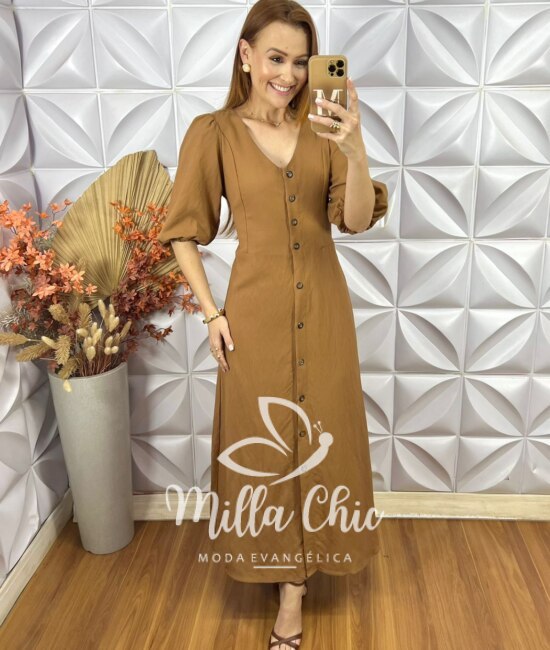 Vestido Selma Em Alfaiataria Marrant - Caramelo - Milla Chic