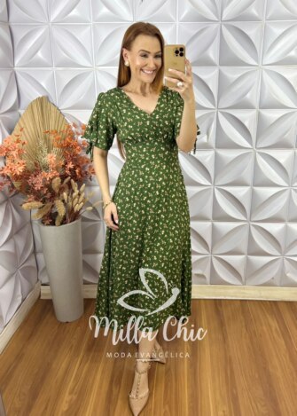Vestido Vanessa Em Viscolinho - Verde - Milla Chic