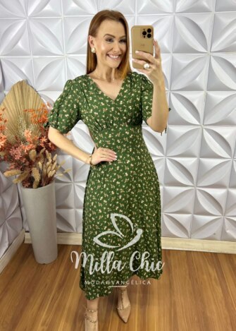 Vestido Vanessa Em Viscolinho - Verde - Milla Chic