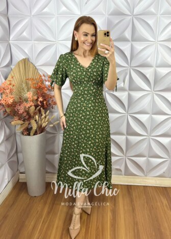 Vestido Vanessa Em Viscolinho - Verde - Milla Chic