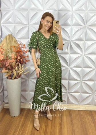 Vestido Vanessa Em Viscolinho - Verde - Milla Chic
