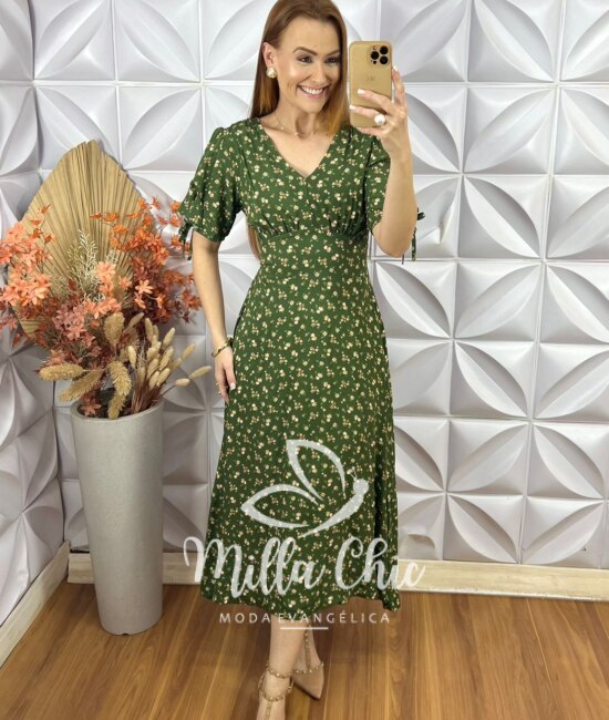 Vestido Vanessa Em Viscolinho - Verde - Milla Chic