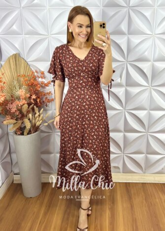 Vestido Vanessa Em Viscolinho - Marrom - Milla Chic