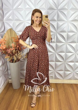 Vestido Vanessa Em Viscolinho - Marrom - Milla Chic