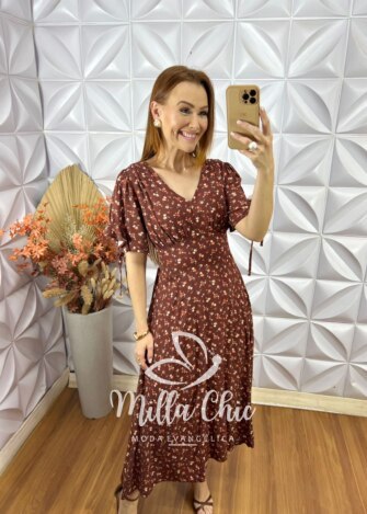 Vestido Vanessa Em Viscolinho - Marrom - Milla Chic
