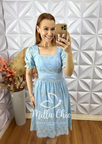 Vestido Vick Em Lesie Algodão - Azul - Milla Chic