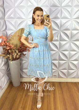 Vestido Vick Em Lesie Algodão - Azul - Milla Chic