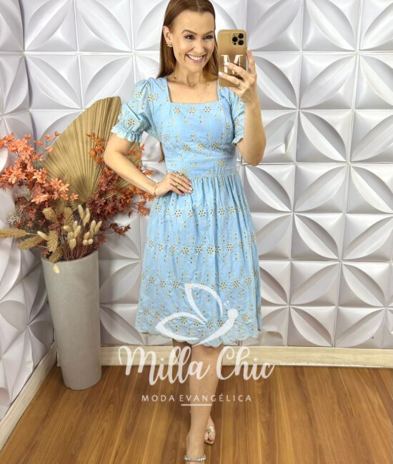 Vestido Vick Em Lesie Algodão - Azul - Milla Chic