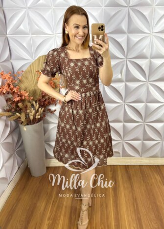Vestido Vick Em Lesie Algodão - Marrom - Milla Chic
