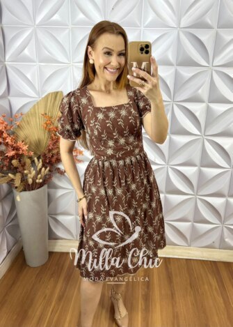 Vestido Vick Em Lesie Algodão - Marrom - Milla Chic