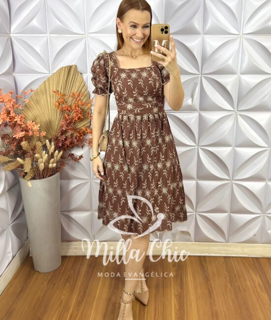 Vestido Vick Em Lesie Algodão - Marrom - Milla Chic