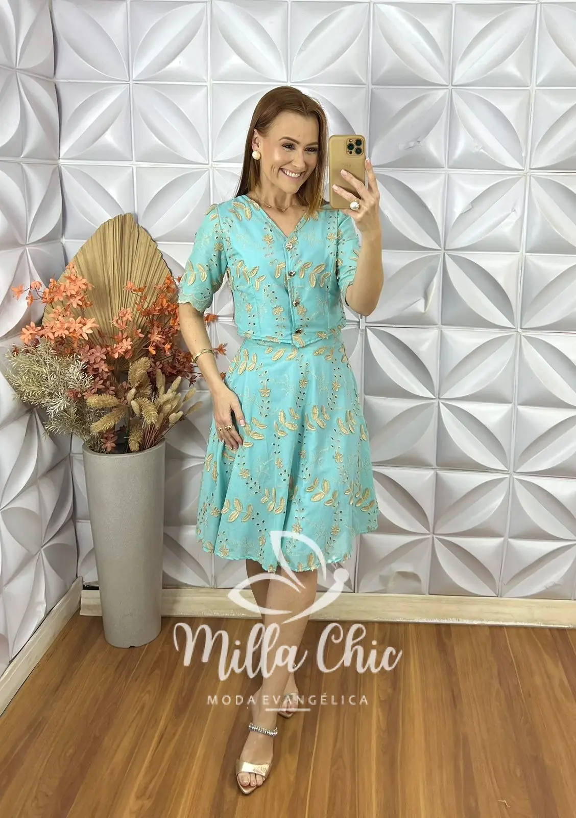Conjunto Roberta Em Lesie De Algodão – Verde Acqua – Milla Chic Conjunto Roberta Em Lesie De Algodão - Verde Acqua - Milla Chic