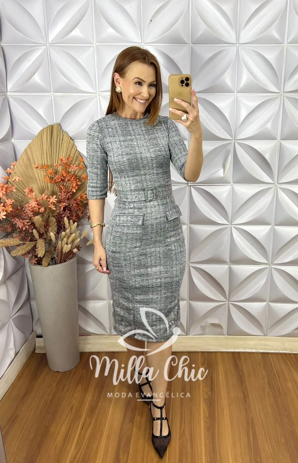 Vestido Tatiane em Tweed – Metalizado – Milla Chic Vestido Tatiane em Tweed - Metalizado - Milla Chic