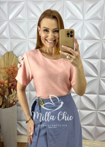 Milla Chic - millachic com br blusa joana com laco na manga 2 Blusa Joana Com Laço na Manga - Rosa - Milla Chic