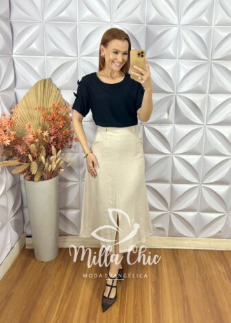 Blusa Joana Com Laço na Manga - Preto - Milla Chic