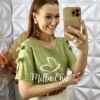 Blusa Joana Com Laço na Manga - Pistache - Milla Chic