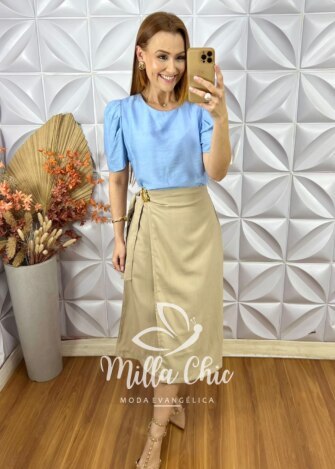 Blusa Joana Em Viscoamida - Azul Baby - Milla Chic