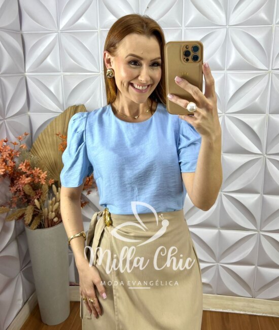 Blusa Joana Em Viscoamida - Azul Baby - Milla Chic