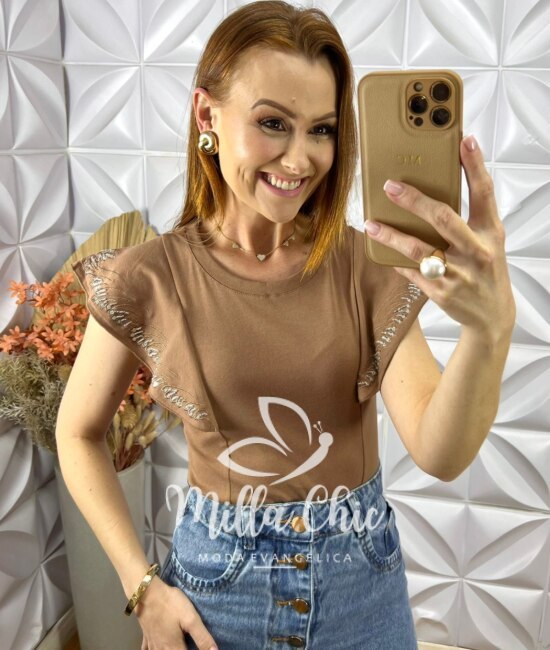 Blusa Telma Bordada - Avelã - Milla Chic