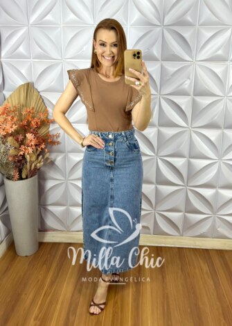 Blusa Telma Bordada - Avelã - Milla Chic