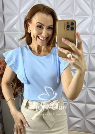 Blusa Telma Bordada - Azul Baby - Milla Chic