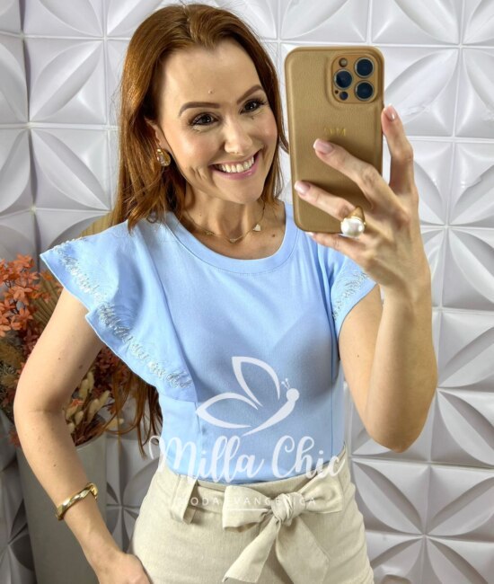 Blusa Telma Bordada - Azul Baby - Milla Chic