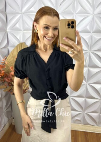 Camisa Mirela Em Viscoamida - Preto - Milla Chic