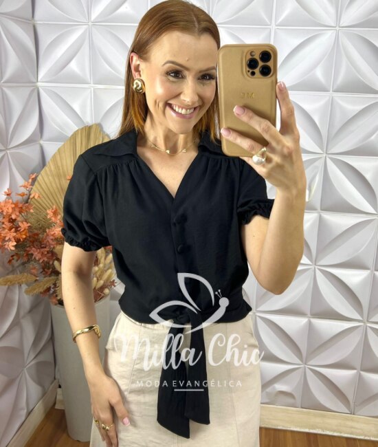 Camisa Mirela Em Viscoamida - Preto - Milla Chic