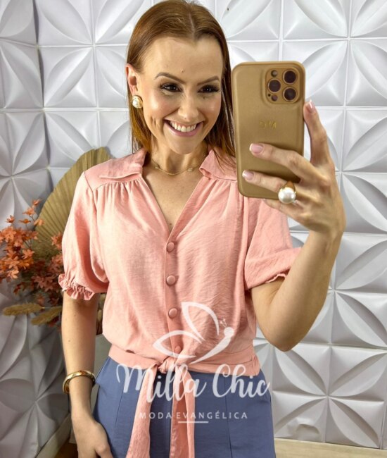 Camisa Mirela Em Viscoamida - Rosê - Milla Chic