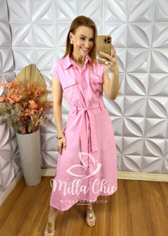 Chemise Sofia Em Alfaiataria Marrant - Rosa - Milla Chic