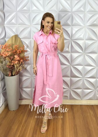 Chemise Sofia Em Alfaiataria Marrant - Rosa - Milla Chic