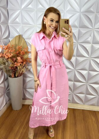 Chemise Sofia Em Alfaiataria Marrant - Rosa - Milla Chic