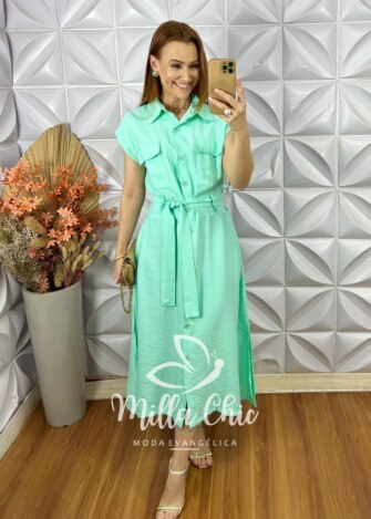 Chemise Sofia Em Alfaiataria Marrant - Verde Acqua - Milla Chic