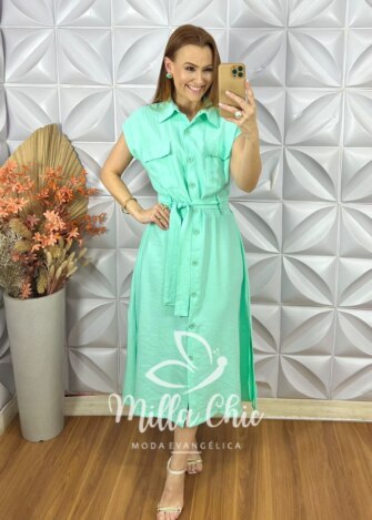 Chemise Sofia Em Alfaiataria Marrant - Verde Acqua - Milla Chic