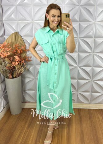 Chemise Sofia Em Alfaiataria Marrant - Verde Acqua - Milla Chic