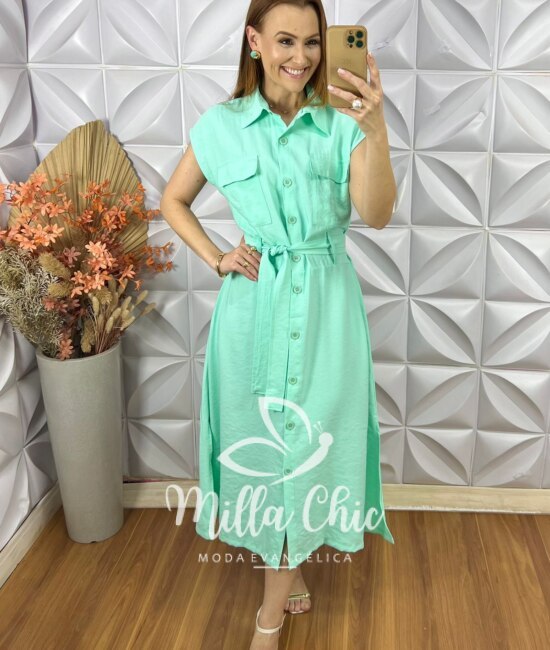 Chemise Sofia Em Alfaiataria Marrant - Verde Acqua - Milla Chic