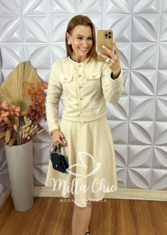 Milla Chic - millachic com br conjunto bella em tweed off white Conjunto Renata Em Tweed - Off White - Milla Chic